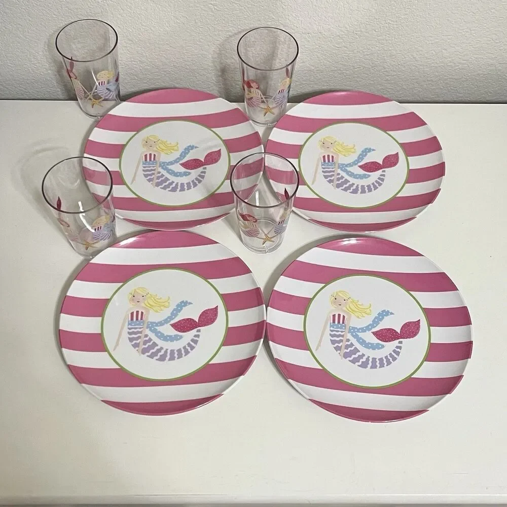 Pottery Barn Kids Mermaid Melamine Plates and Cups Lot